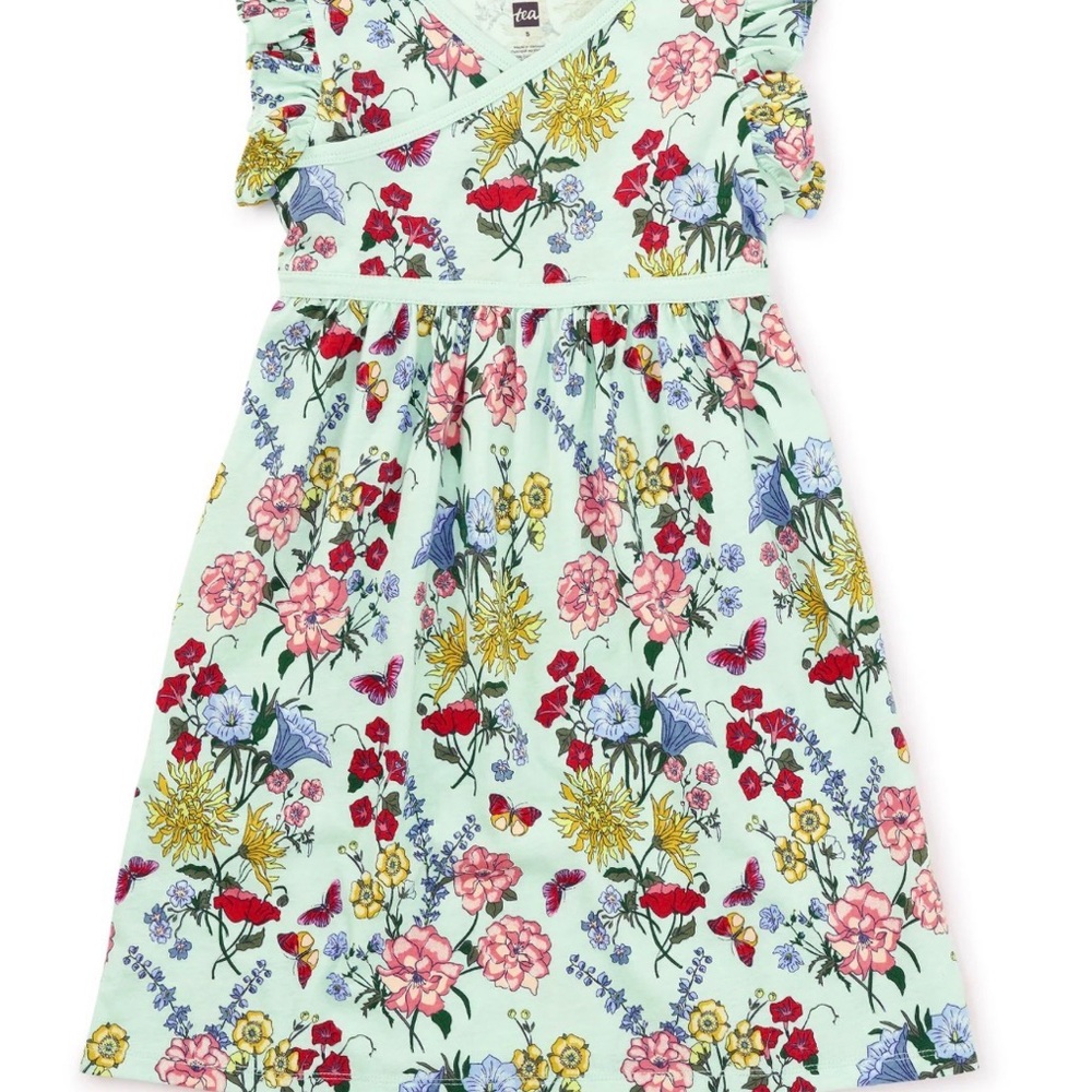 Tea Collection Mint Floral Wrap-Style Girls' Dress